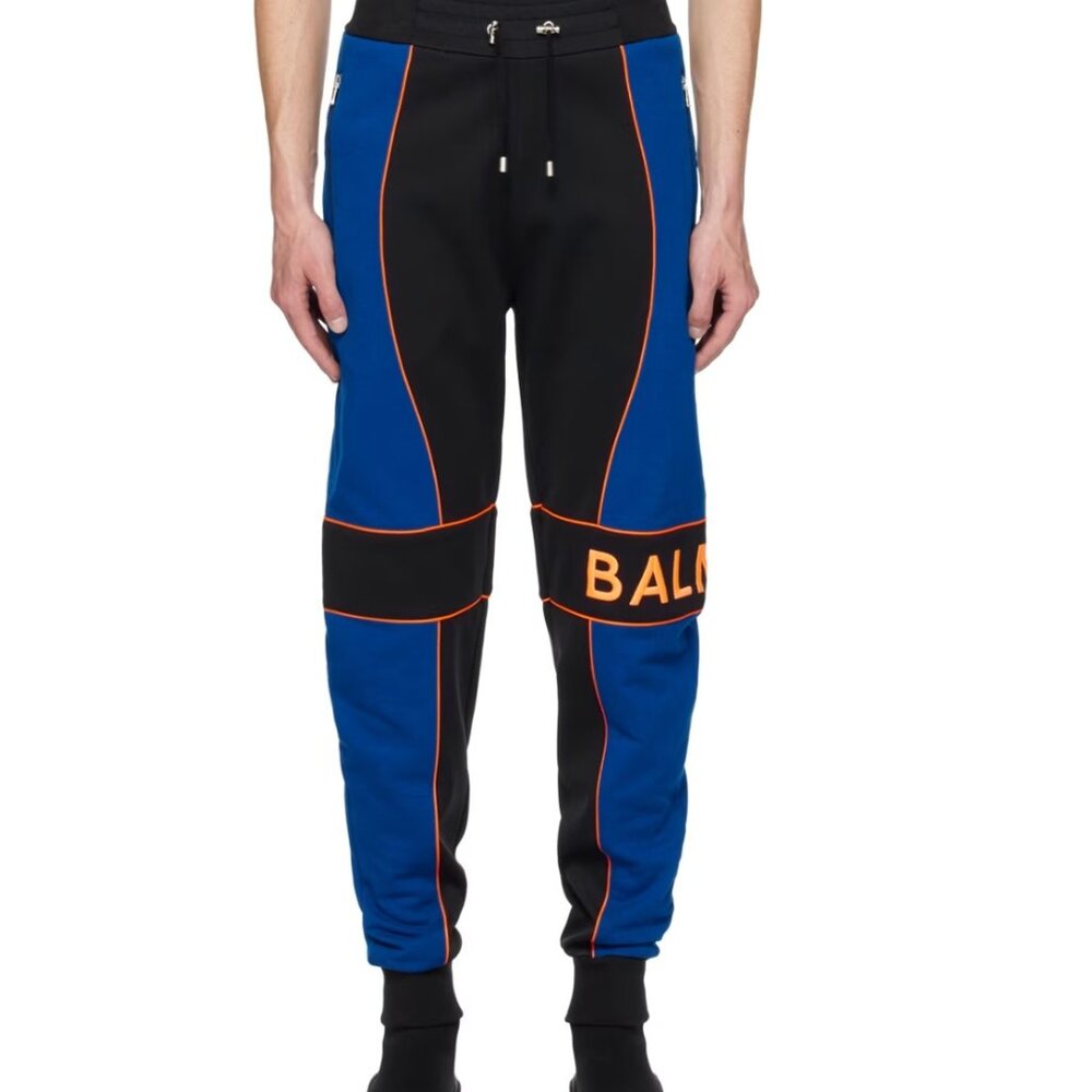 Balmain Black & Blue Paneled Joggers in Large